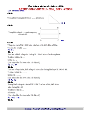 Đề thi violympic môn Toán Lớp 4 - Vòng 6 - Năm học 2015-2016